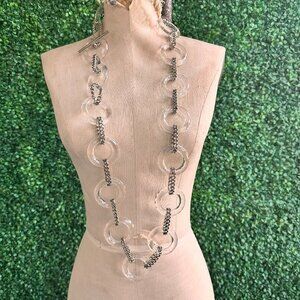 Vintage Round Circle Lucite & Silver Tone Metal Chain Belt Heavy